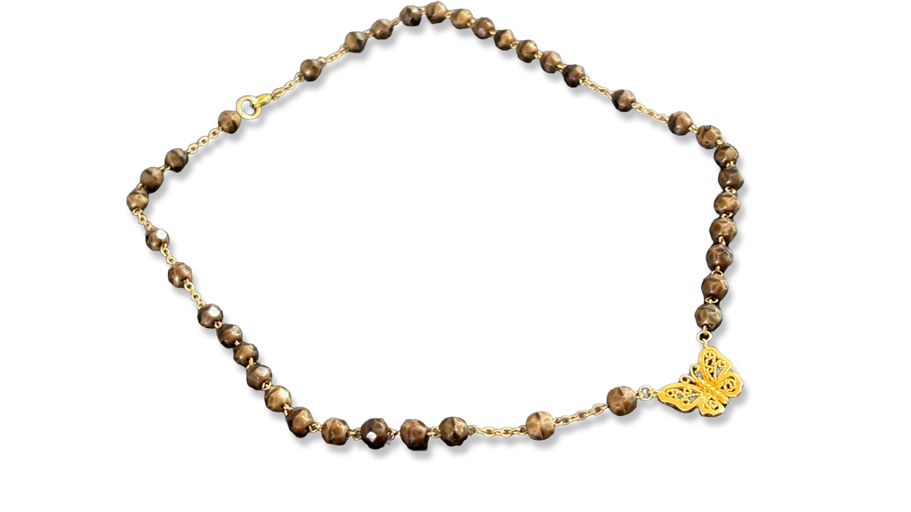 Collier chapelet œil de chat et papillon
