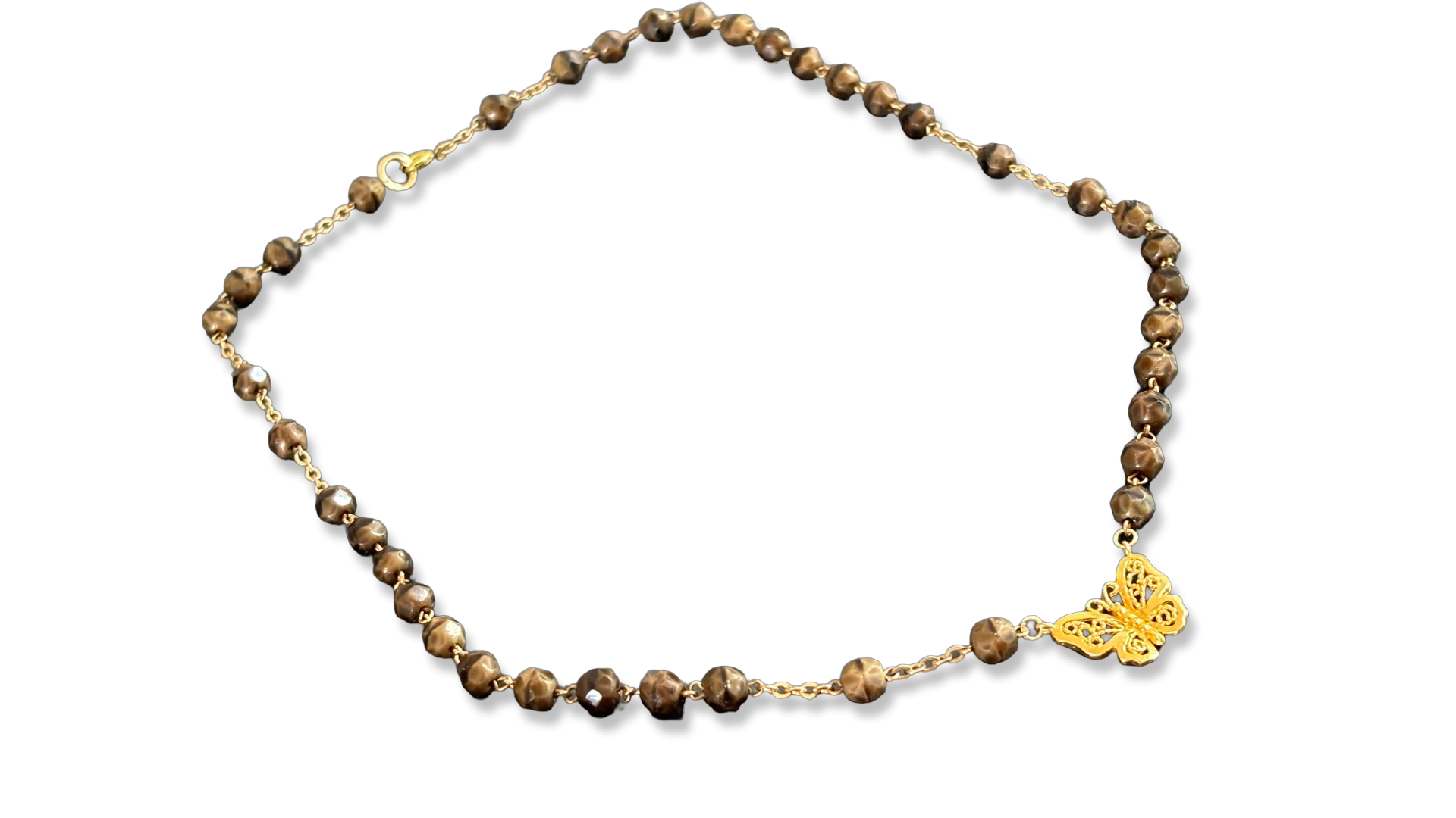 Collier chapelet œil de chat et papillon