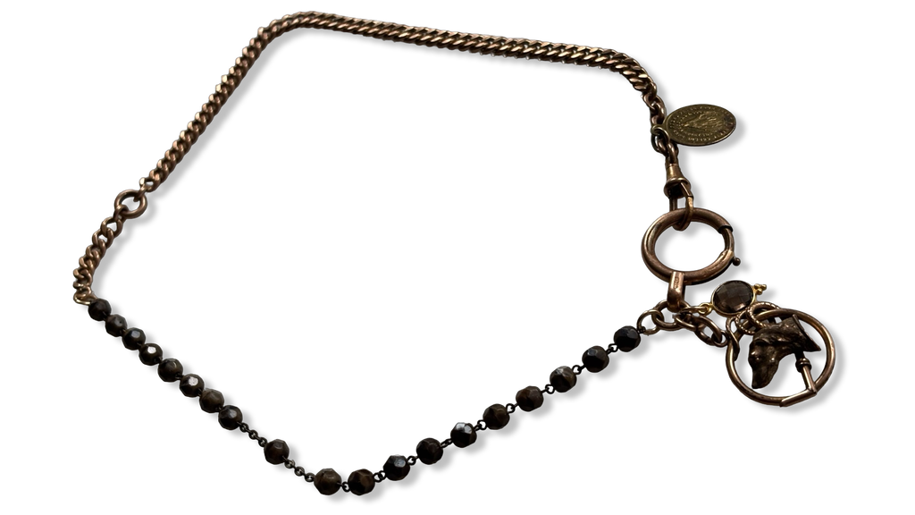 Collier chaîne de montre, chapelet et médaille au chien