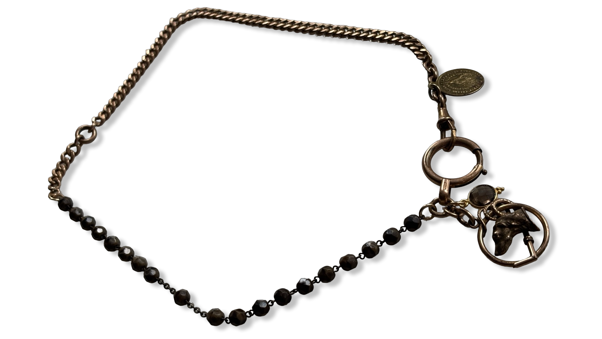 Collier chaîne de montre, chapelet et médaille au chien