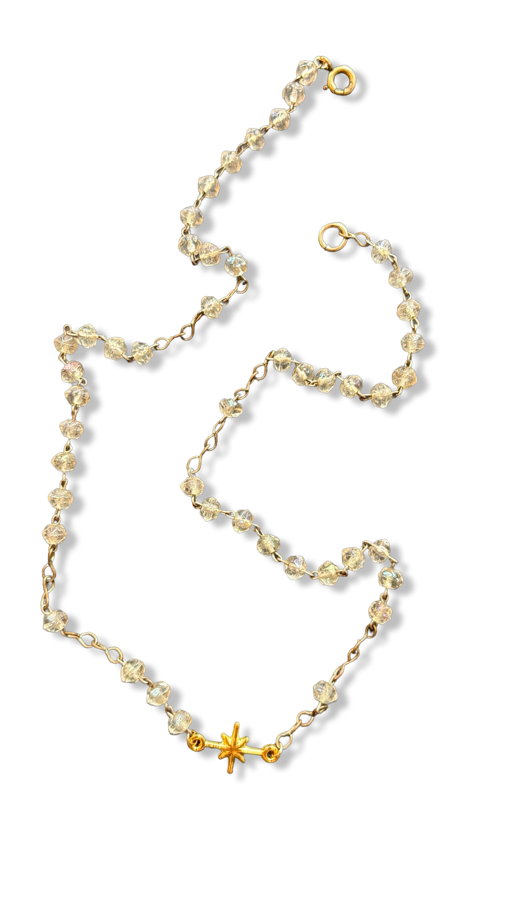 Collier chapelet en perles de verre et étoile