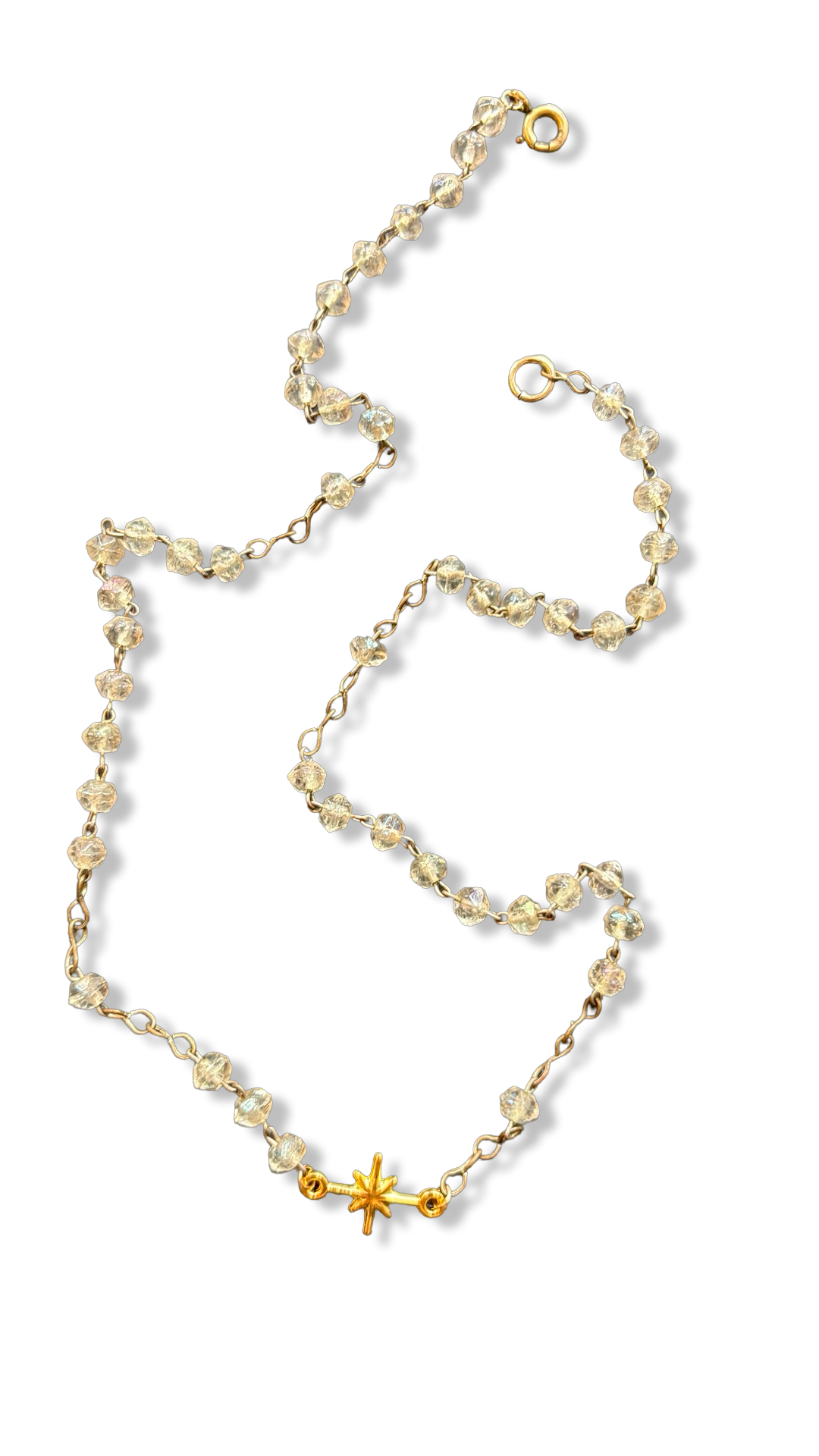 Collier chapelet en perles de verre et étoile