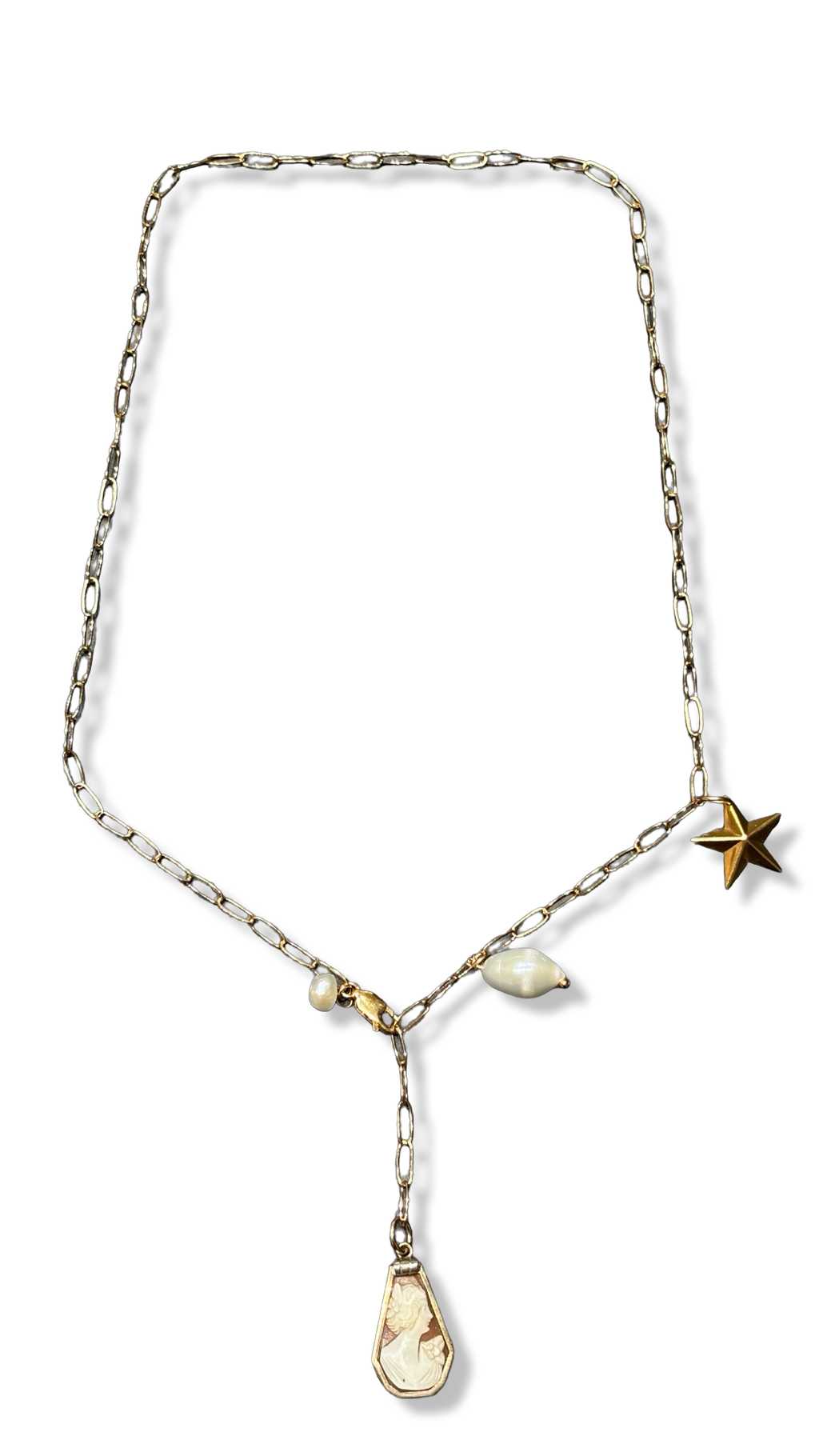 Collier lasso , Camee Art Deco et perle fantaisie
