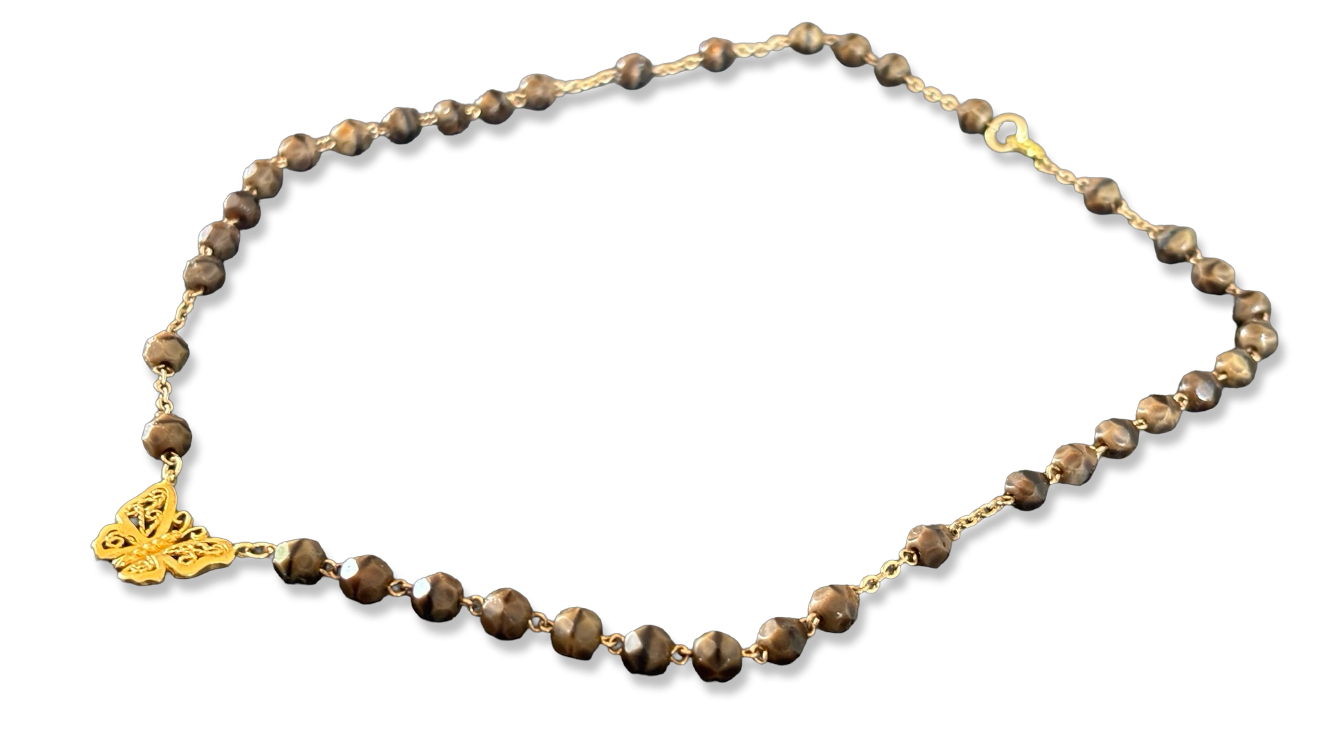 Collier chapelet œil de chat et papillon