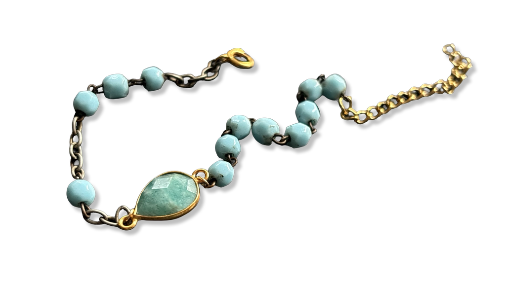 Bracelet chapelet upcyclé bleu clair et amazonite