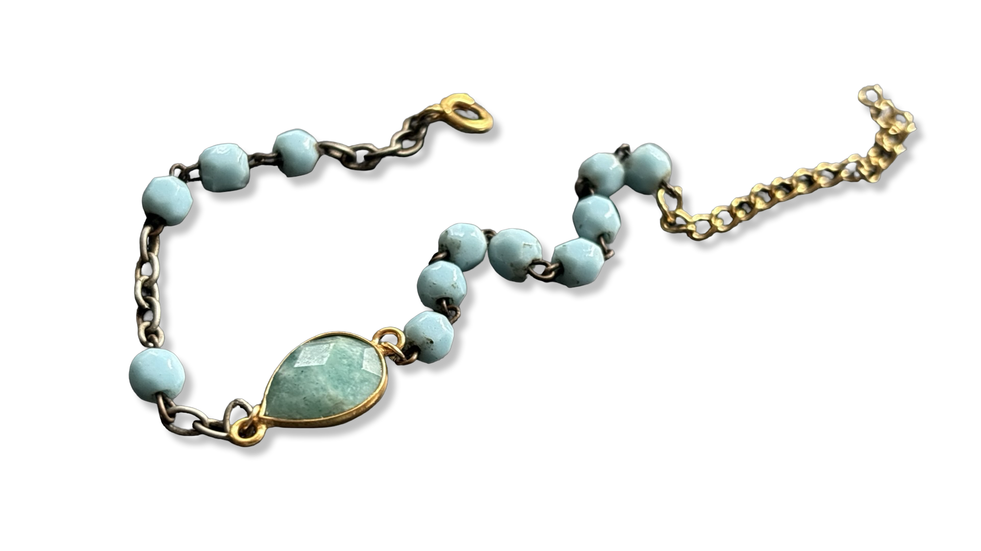 Bracelet chapelet upcyclé bleu clair et amazonite