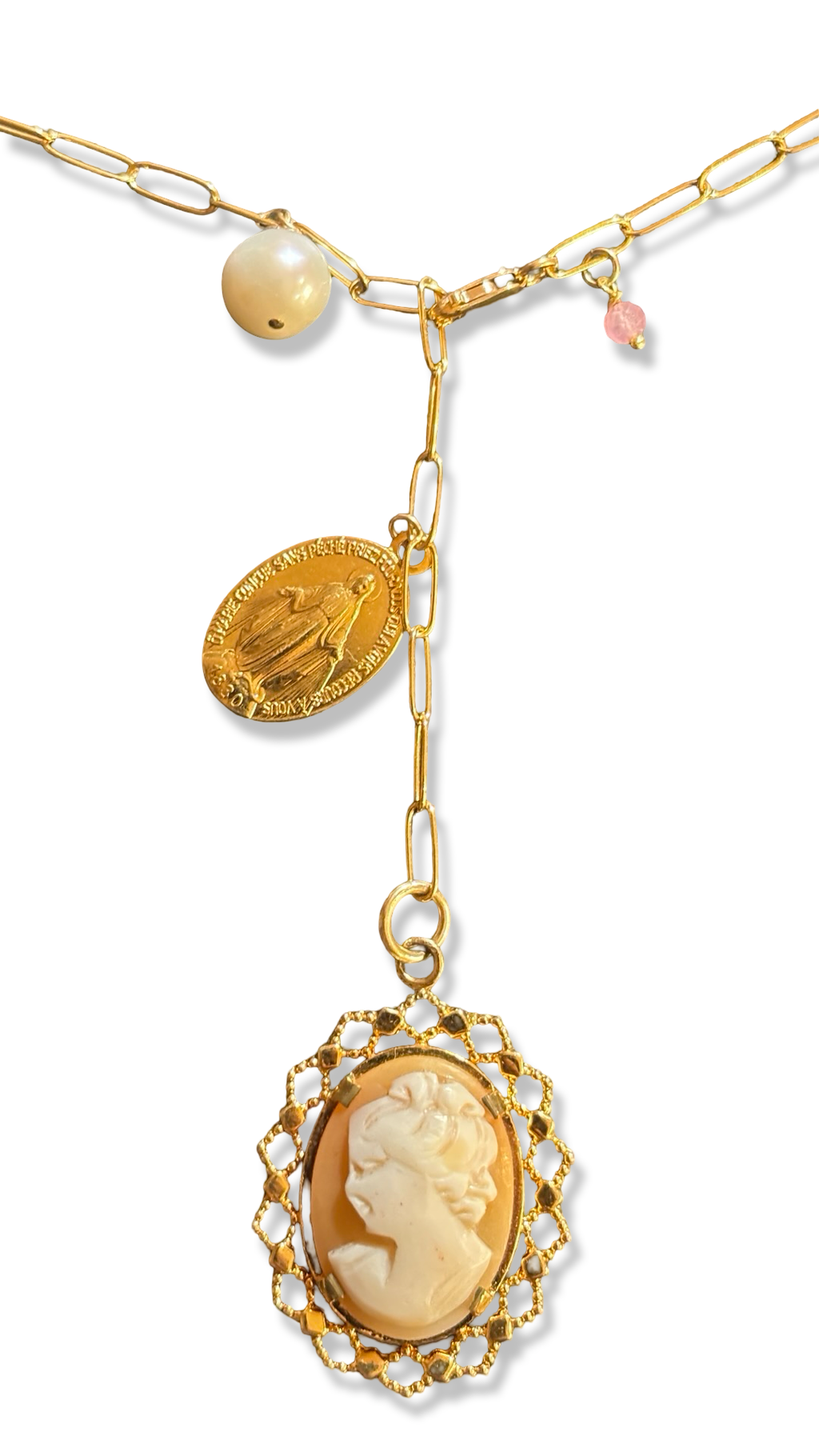 Collier lasso, Camée et médaille miraculeuse.