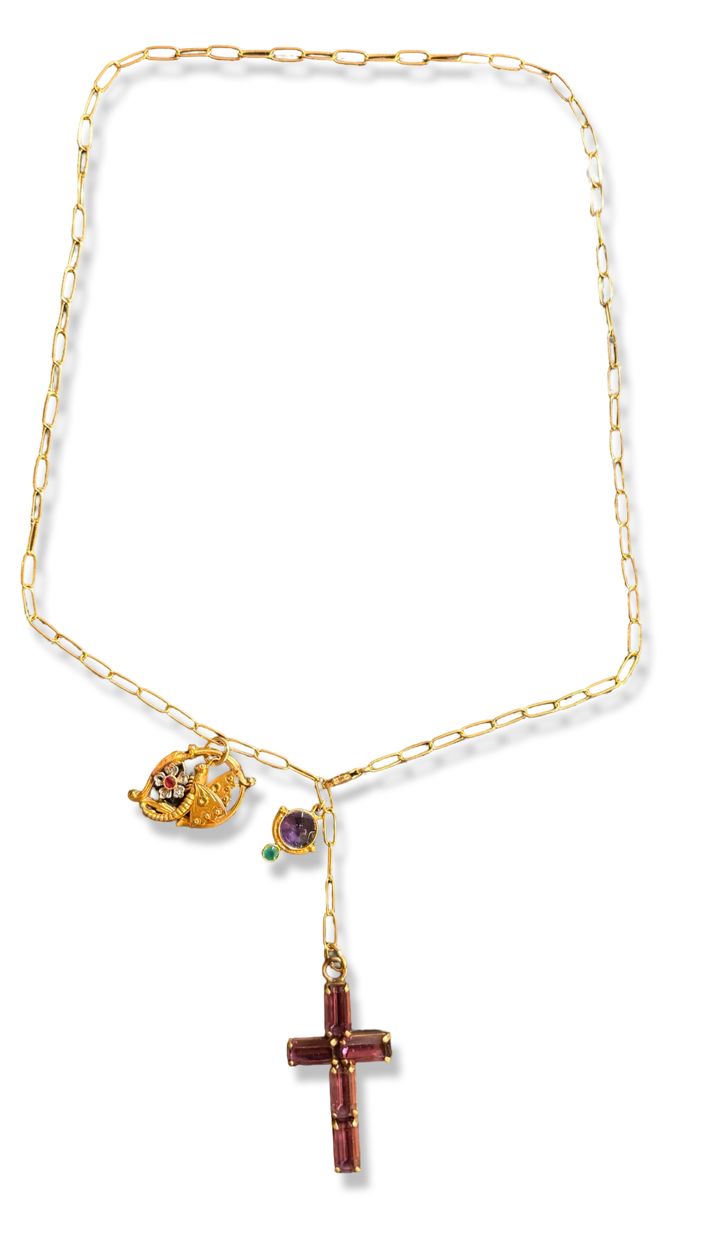 Collier lasso ,  croix en strass et papillon Art Nouveau