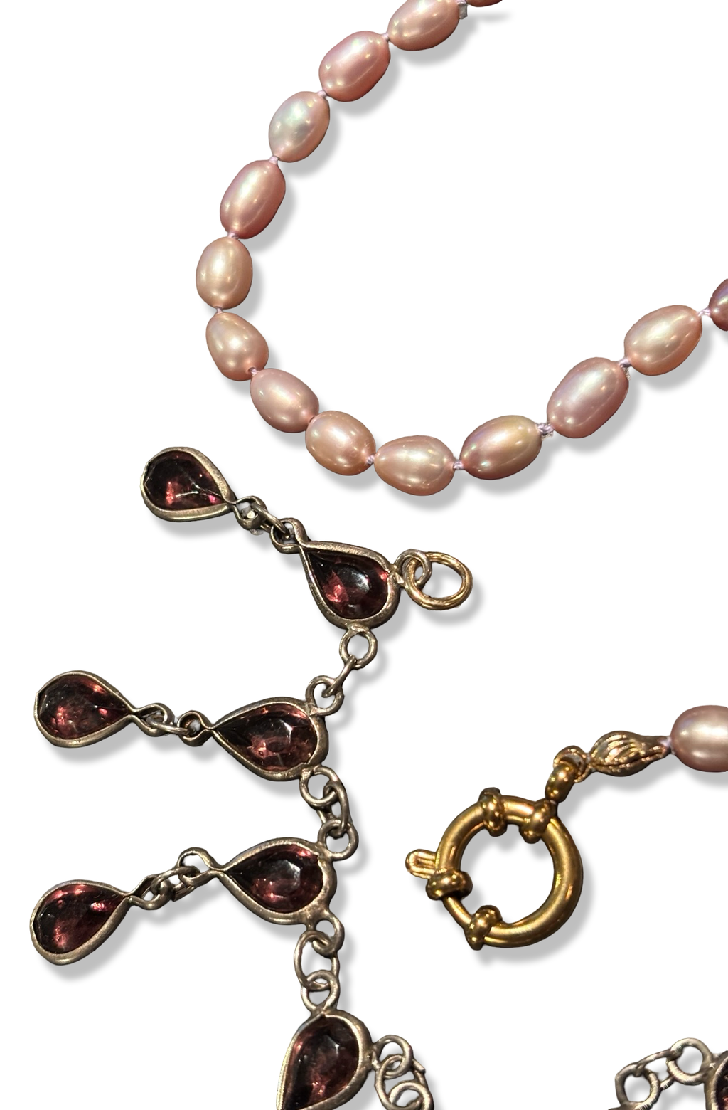 Collier de perles baroques et strass violet