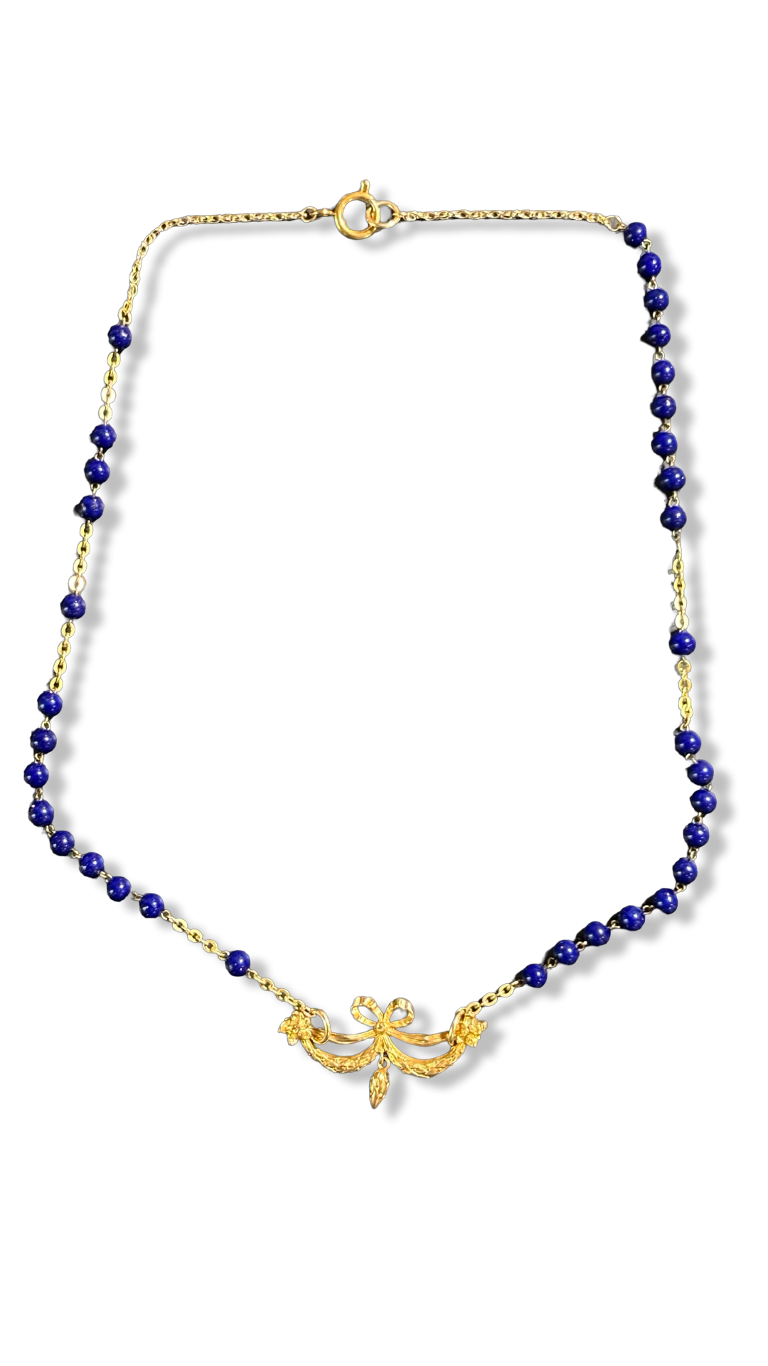 Collier chapelet bleu et motif 18e