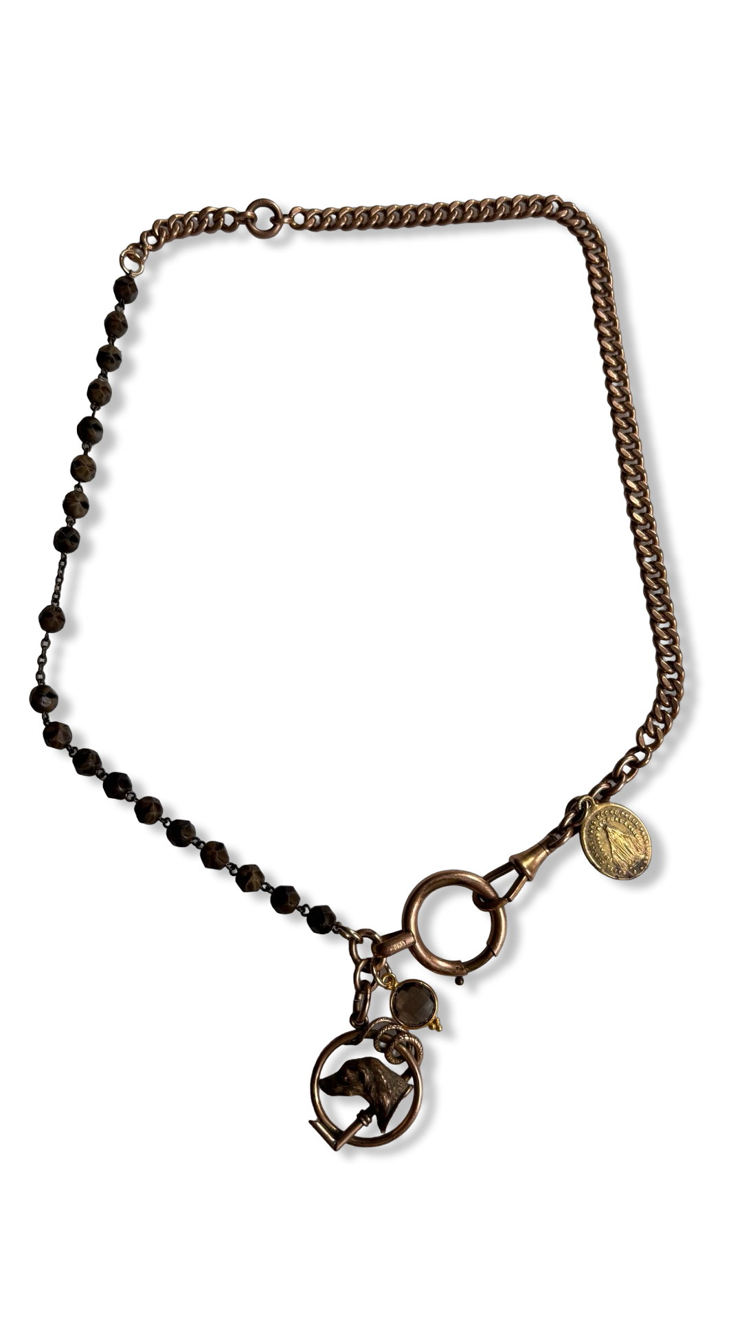 Collier chaîne de montre, chapelet et médaille au chien