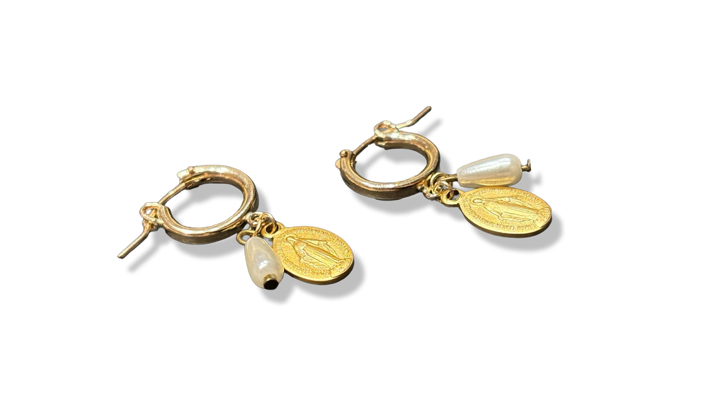 Mini créoles Médaille Miraculeuse et perles fantaisie