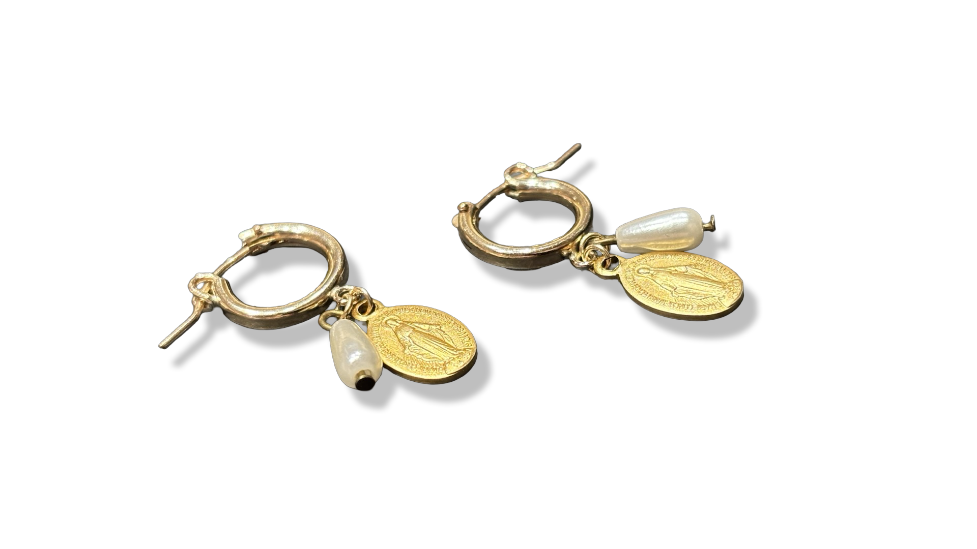 Mini créoles Médaille Miraculeuse et perles fantaisie