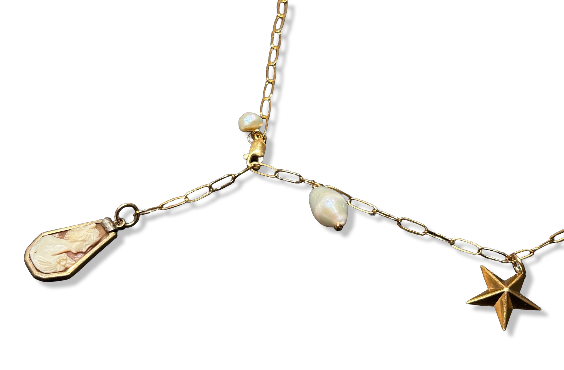 Collier lasso , Camee Art Deco et perle fantaisie