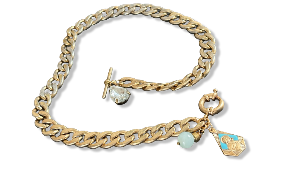 Collier maille gourmette, sainte Thérèse et goutte en strass