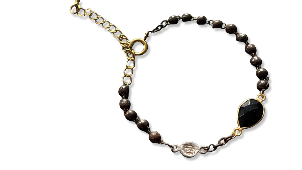 Bracelet chapelet upcyclé inox vieilli et améthyste