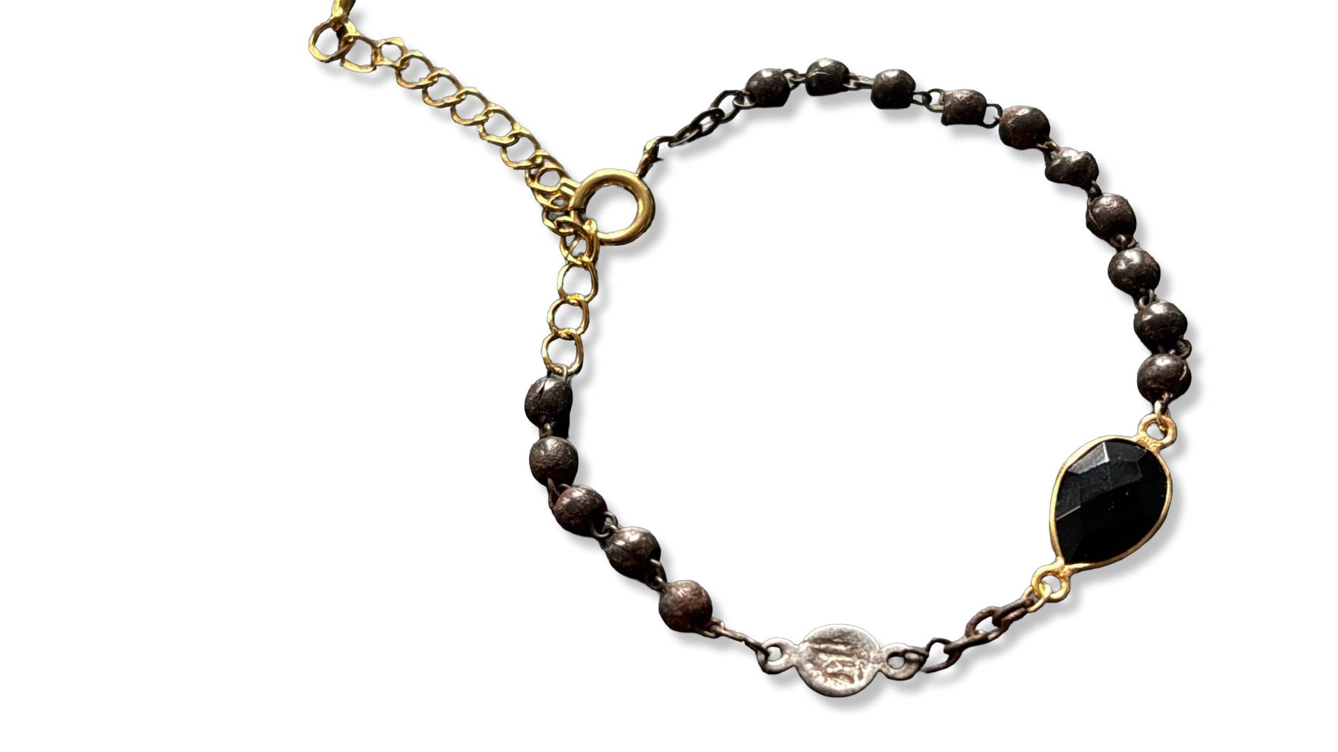 Bracelet chapelet upcyclé inox vieilli et améthyste