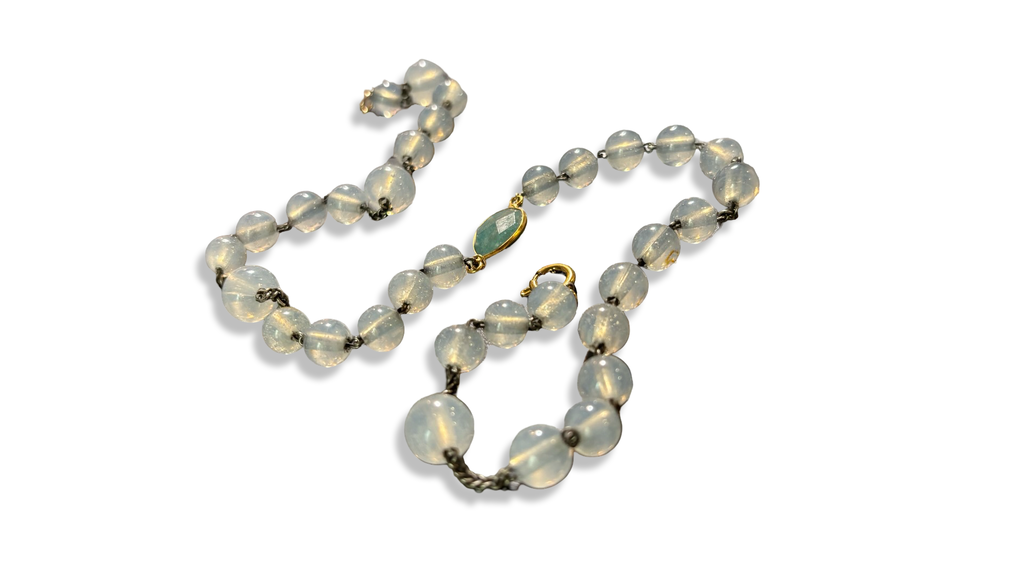Collier chapelet blanc et amazonite