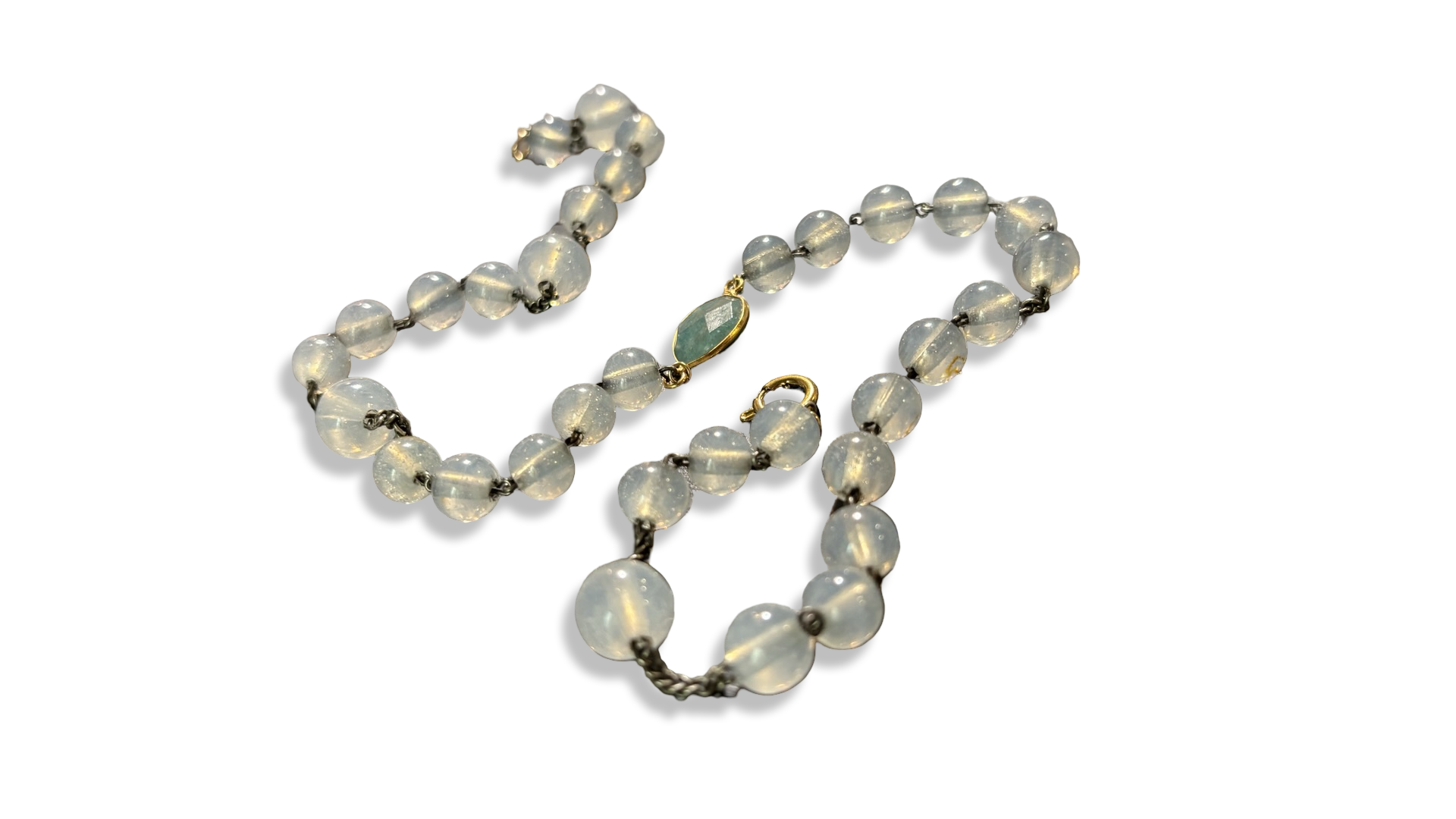Collier chapelet blanc et amazonite
