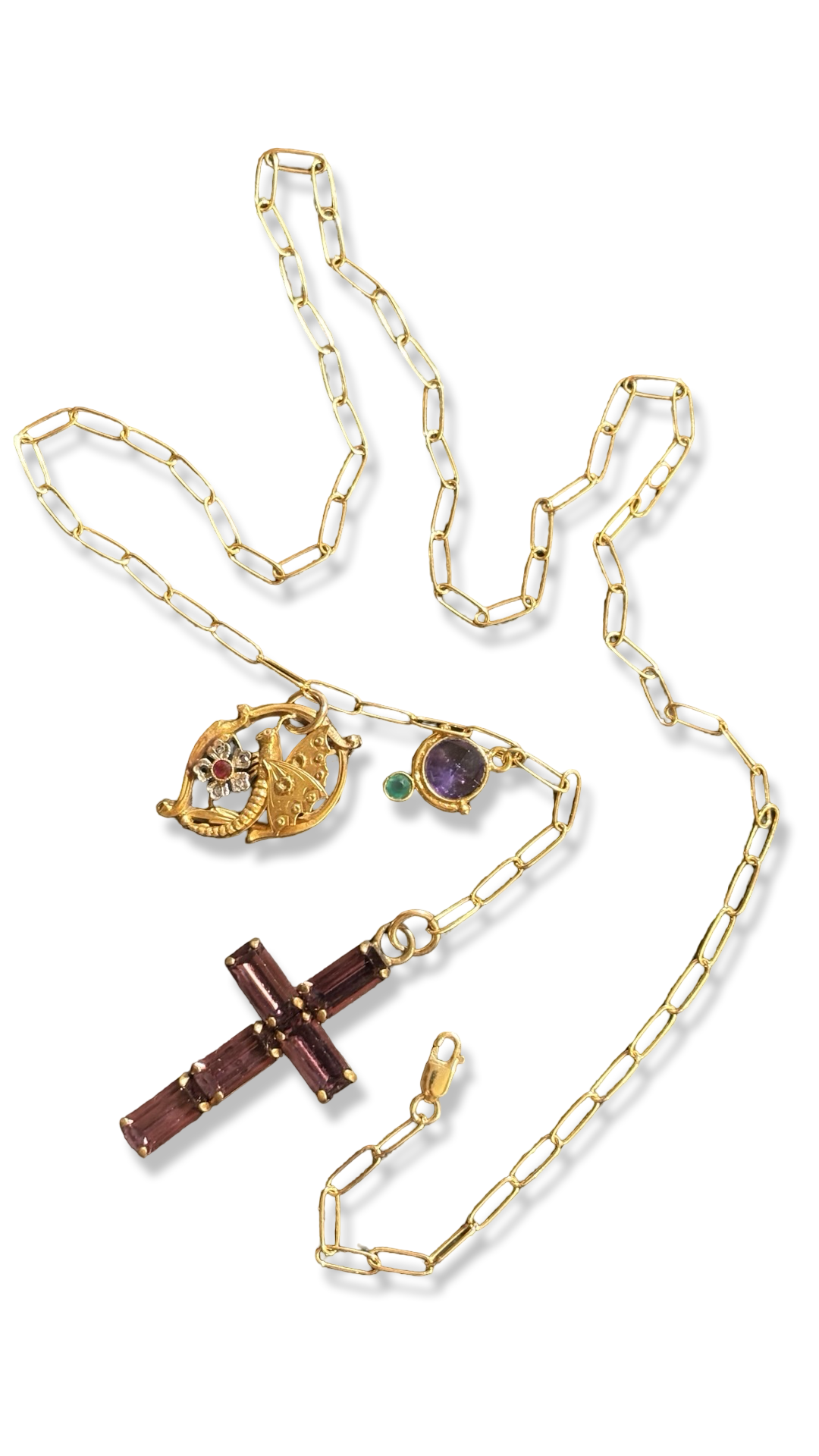 Collier lasso ,  croix en strass et papillon Art Nouveau