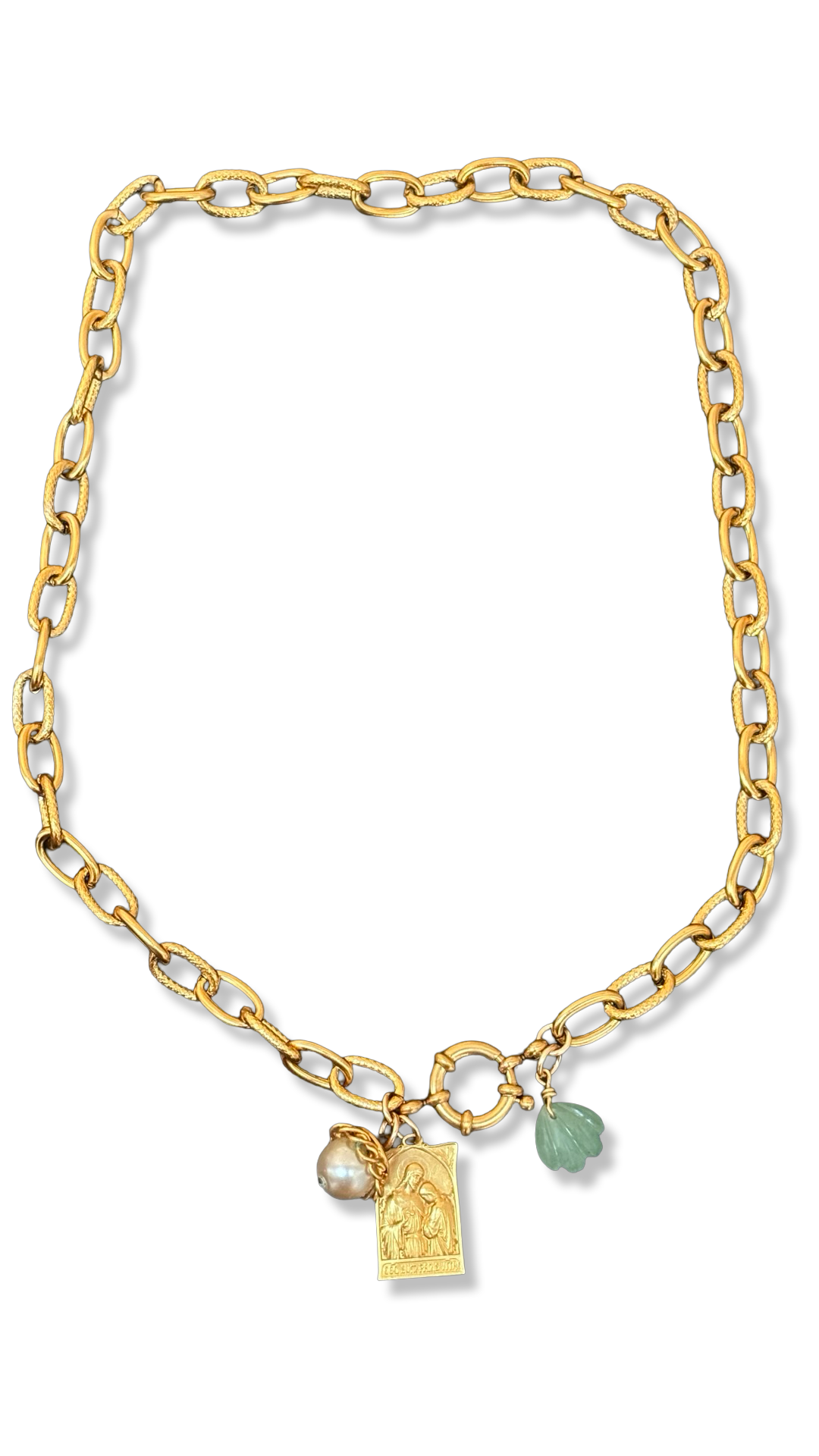 Chaîne vintage, Médaille de St Jean Baptiste, Amazonite