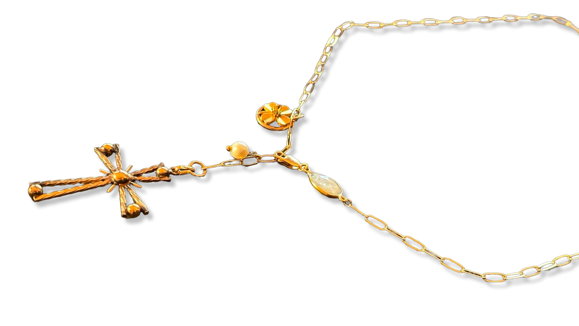 Collier lasso, Pierre de lune et Croix années 50