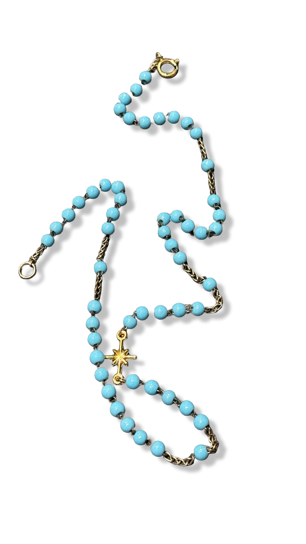 Collier chapelet turquoise et étoile plaquée or