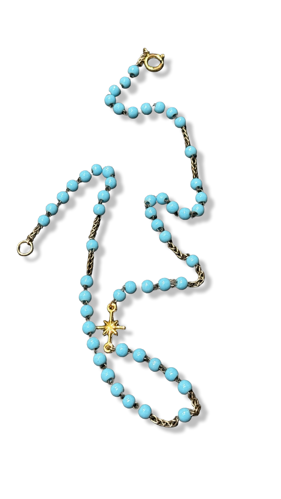 Collier chapelet turquoise et étoile plaquée or