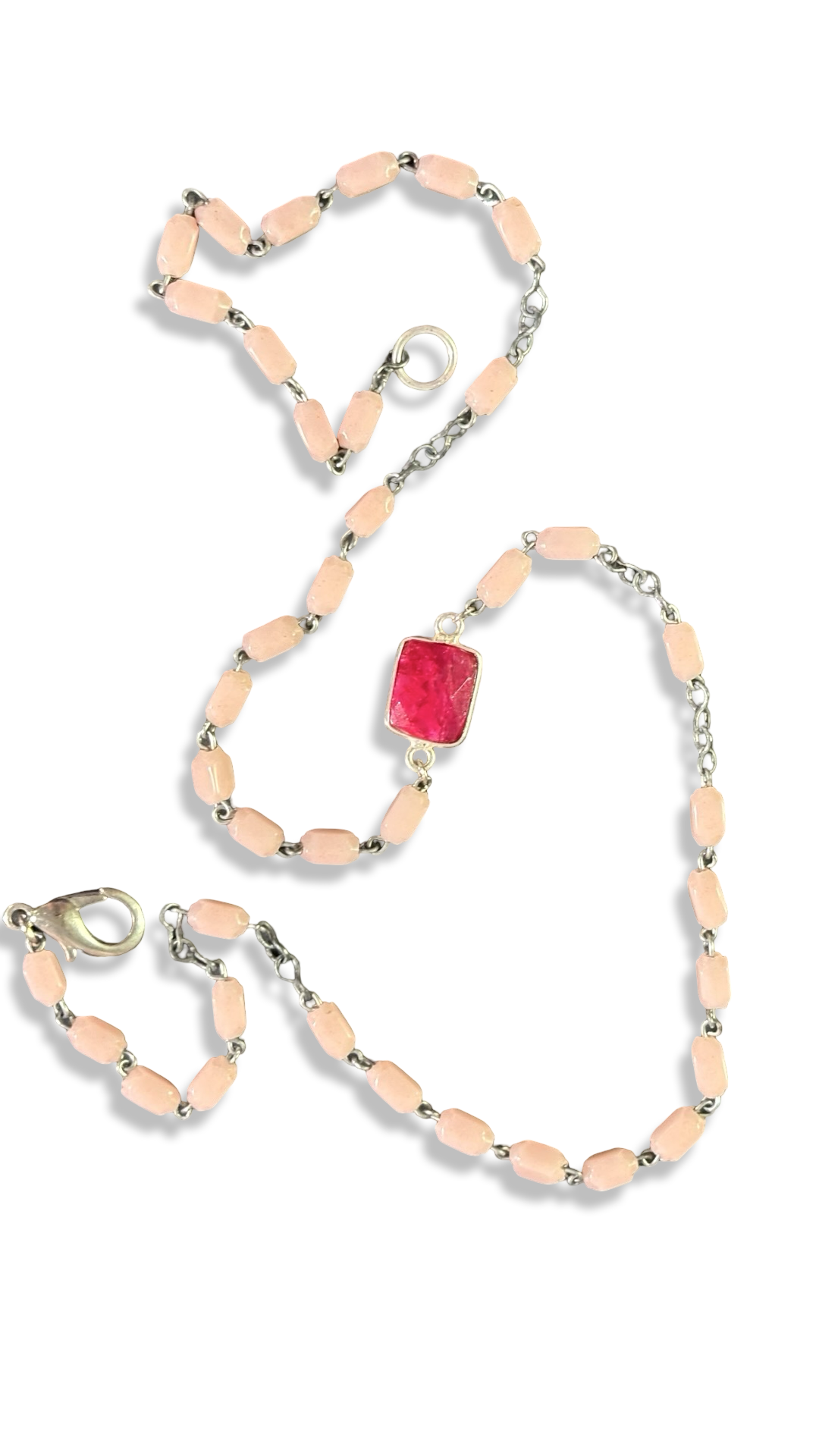 Collier chapelet rose et agate Fuschia