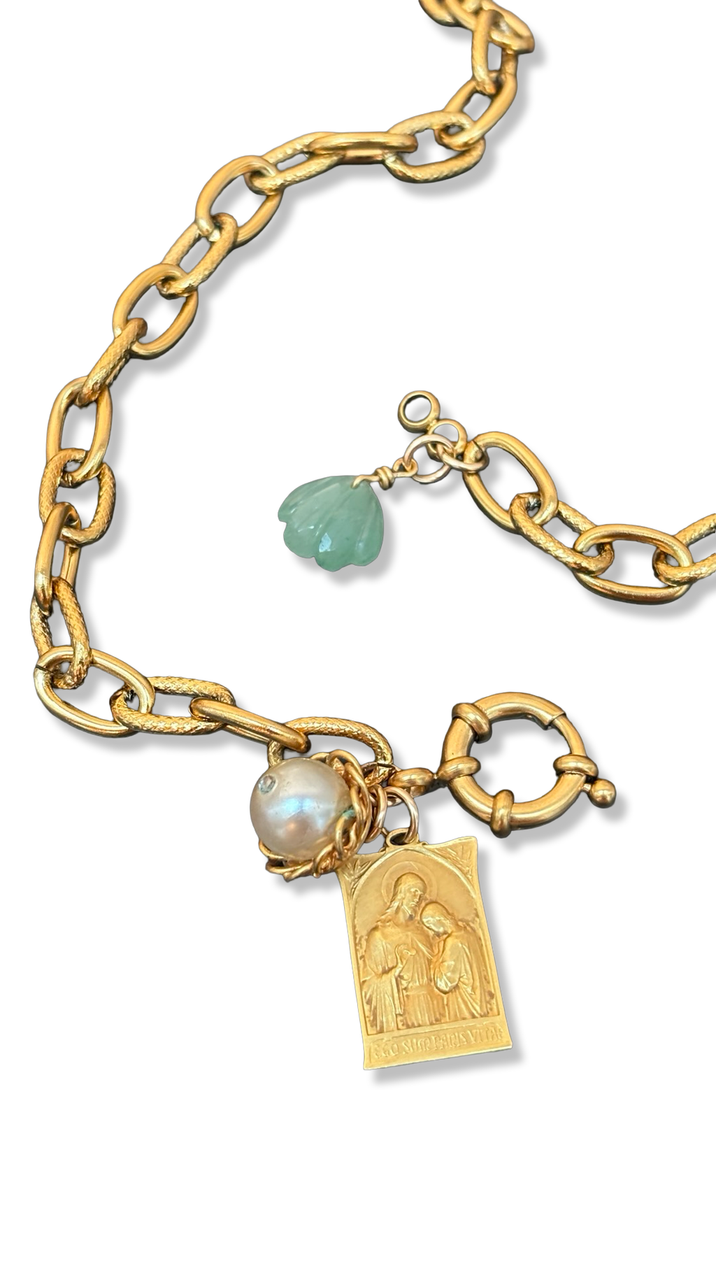 Chaîne vintage, Médaille de St Jean Baptiste, Amazonite