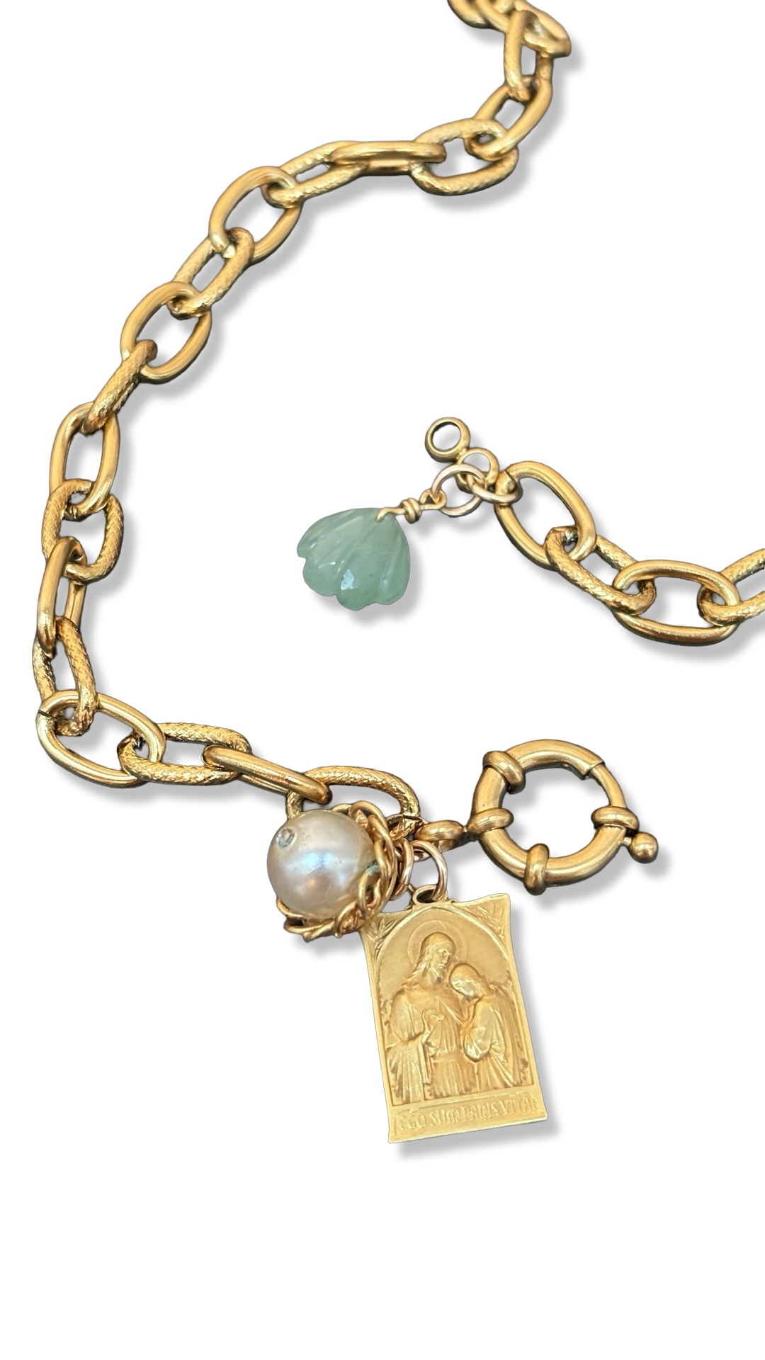 Chaîne vintage, Médaille de St Jean Baptiste, Amazonite