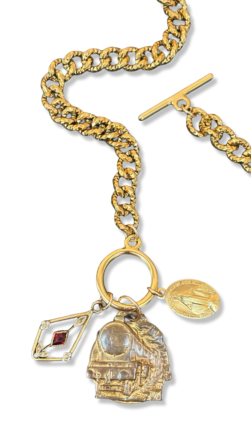 Collier chaîne diamantée , médaille des Chemins de Fer et Médaille Miraculeuse