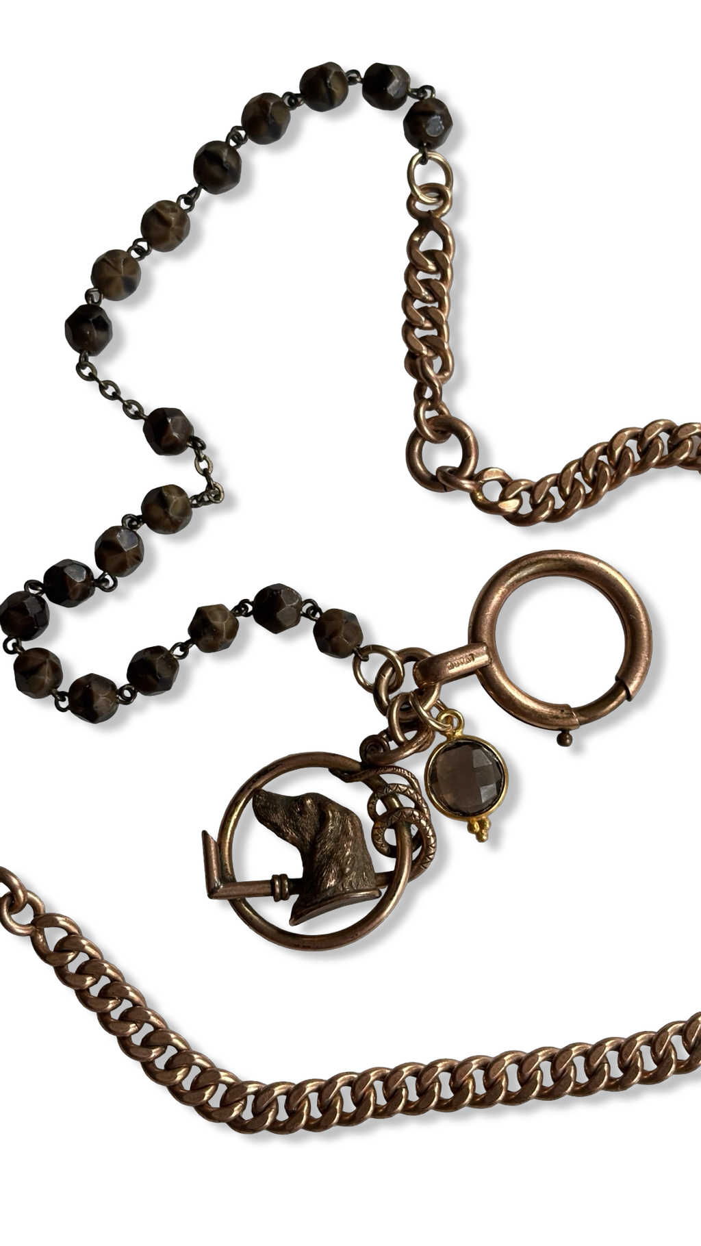Collier chaîne de montre, chapelet et médaille au chien