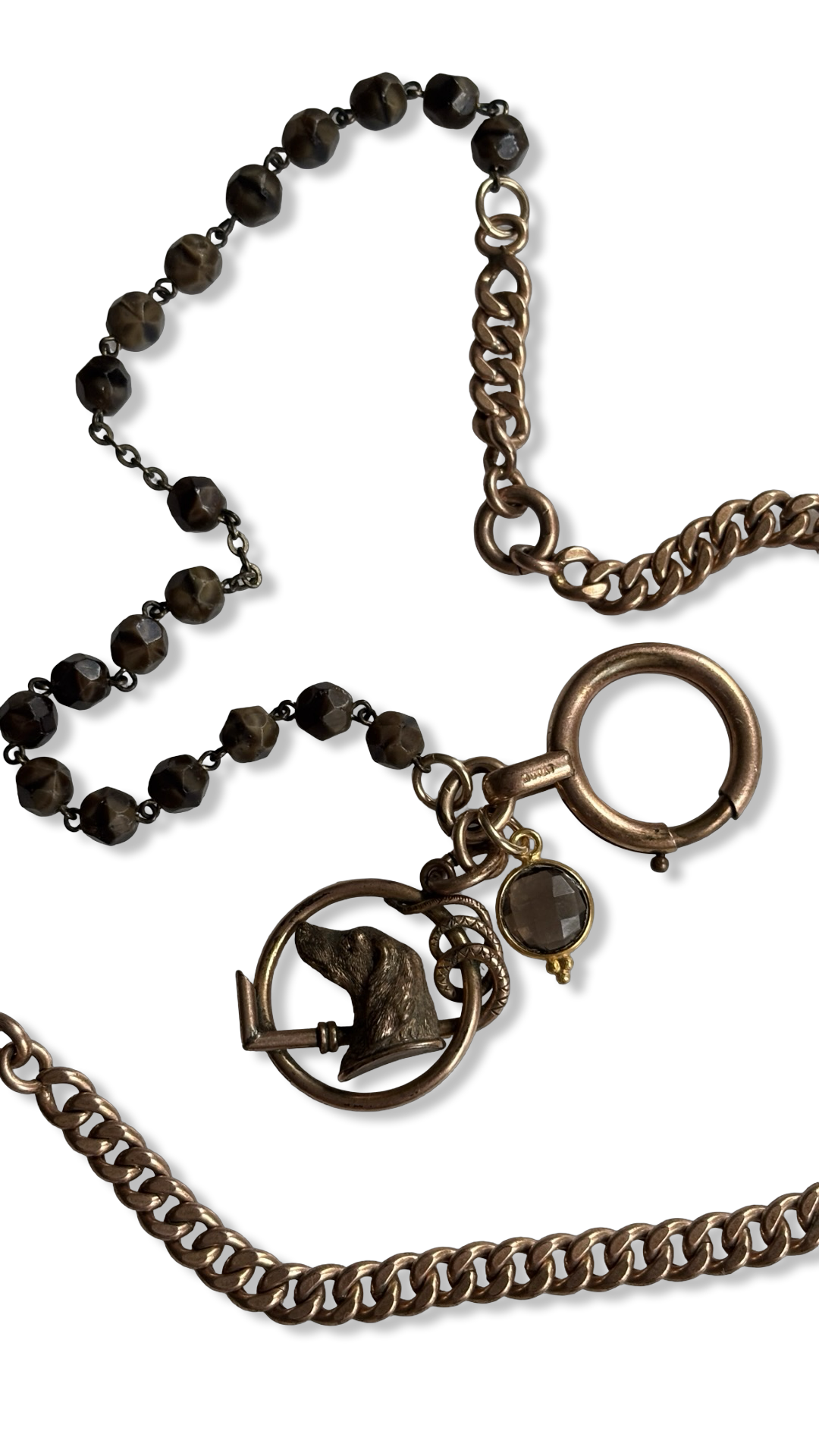 Collier chaîne de montre, chapelet et médaille au chien