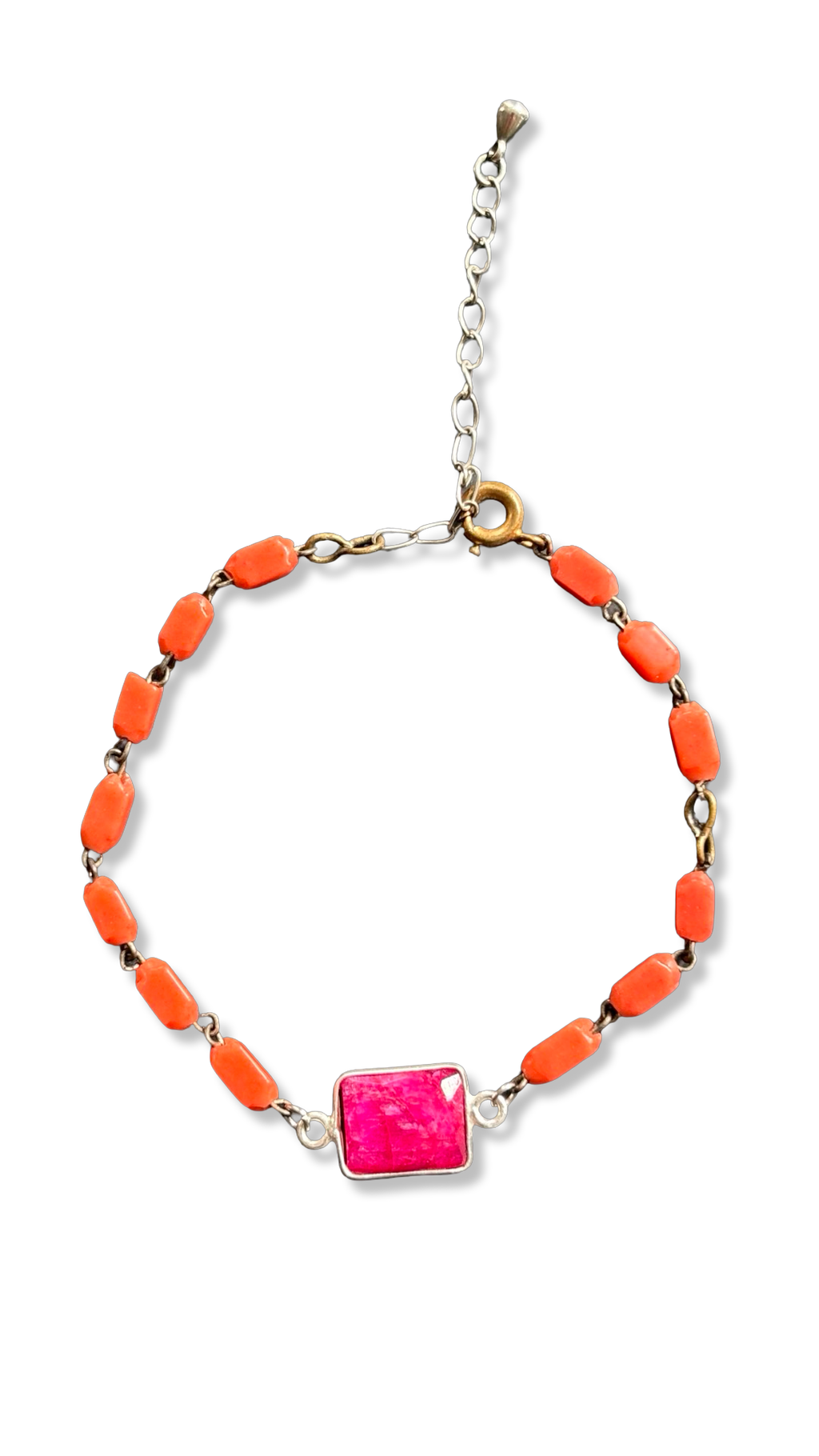 Bracelet chapelet upcyclé orange et agate rose