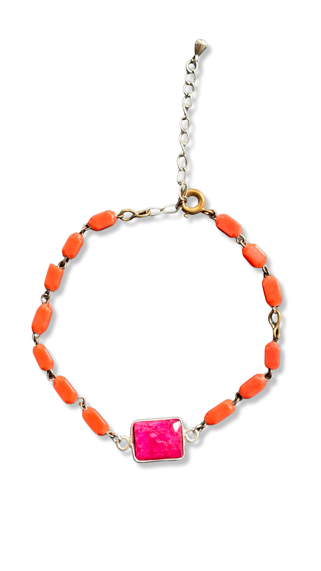 Bracelet chapelet upcyclé orange et agate rose