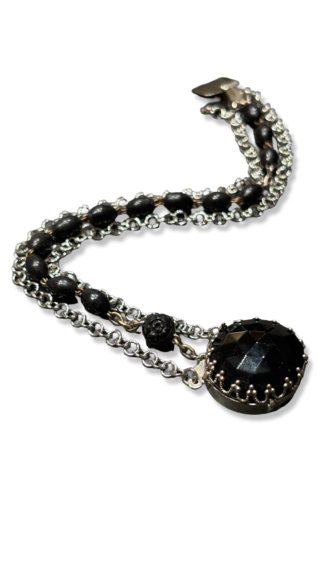 Bracelet chapelet noir et chaîne inox