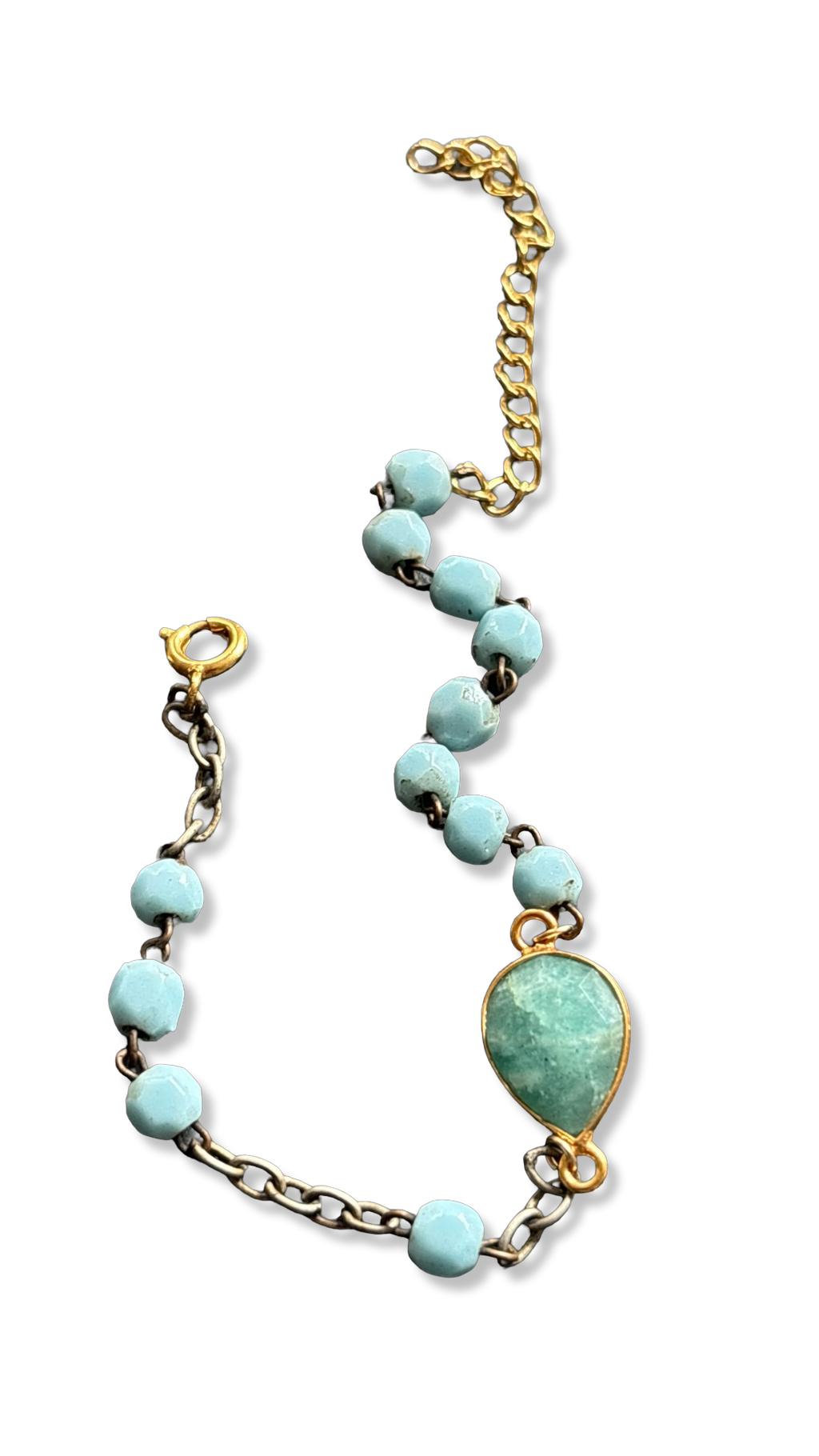 Bracelet chapelet upcyclé bleu clair et amazonite