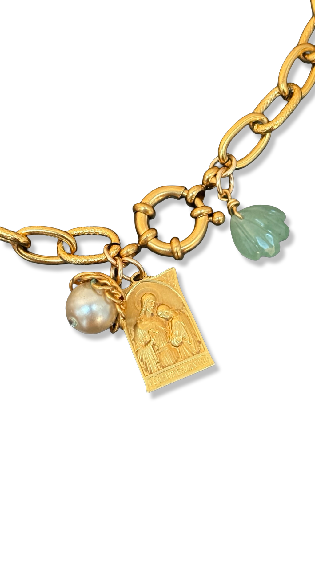 Chaîne vintage, Médaille de St Jean Baptiste, Amazonite