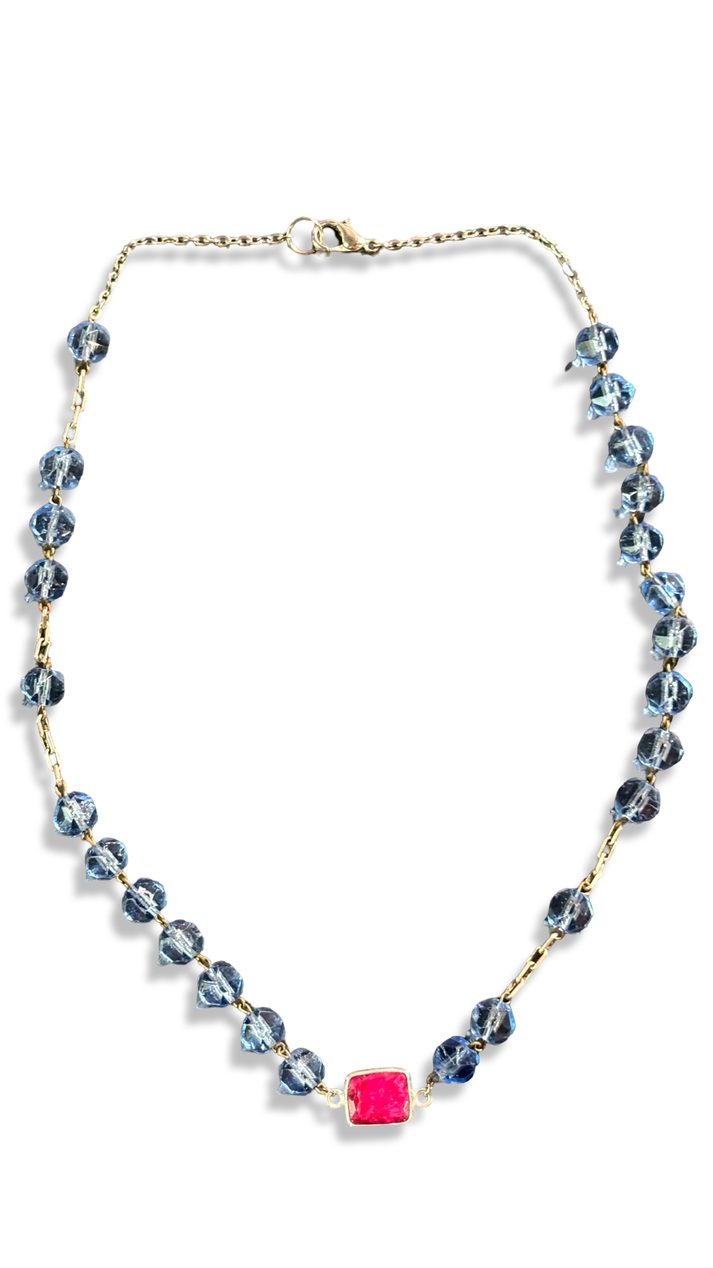 Collier chapelet bleu et agate Fuschia
