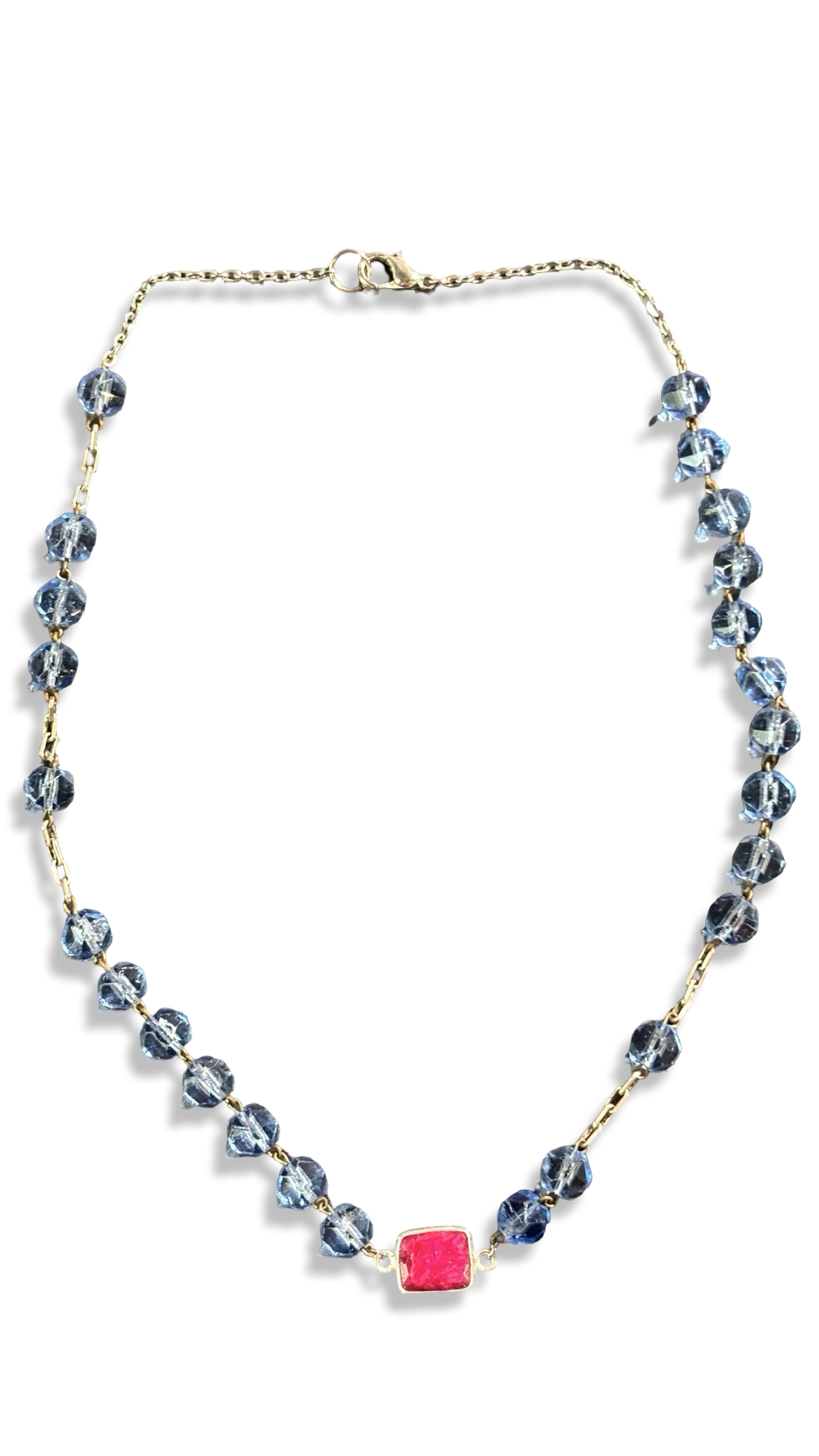 Collier chapelet bleu et agate Fuschia