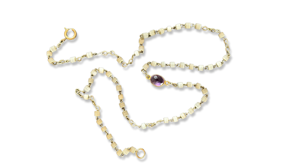 Collier chapelet perles de nacre et améthyste