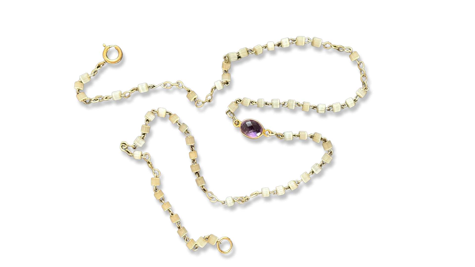 Collier chapelet perles de nacre et améthyste
