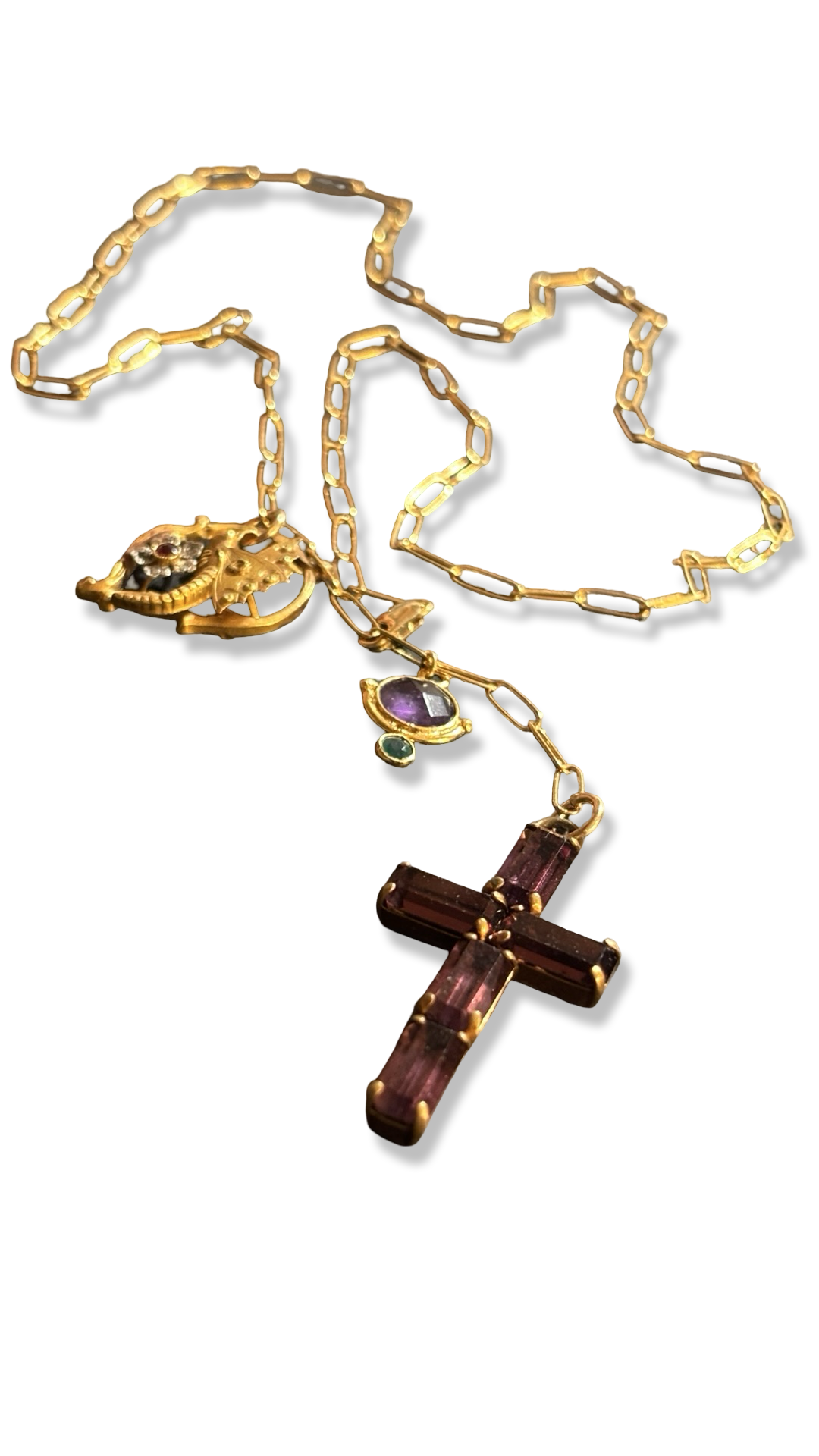 Collier lasso ,  croix en strass et papillon Art Nouveau