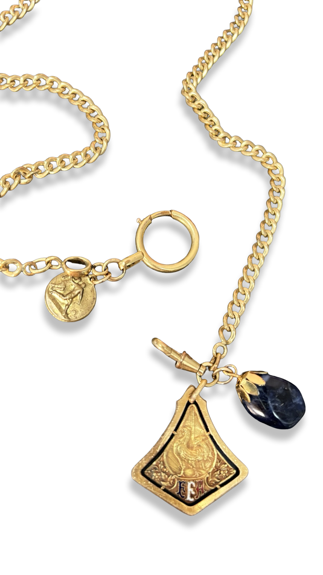 Collier médaille d’athlétisme et agate bleu