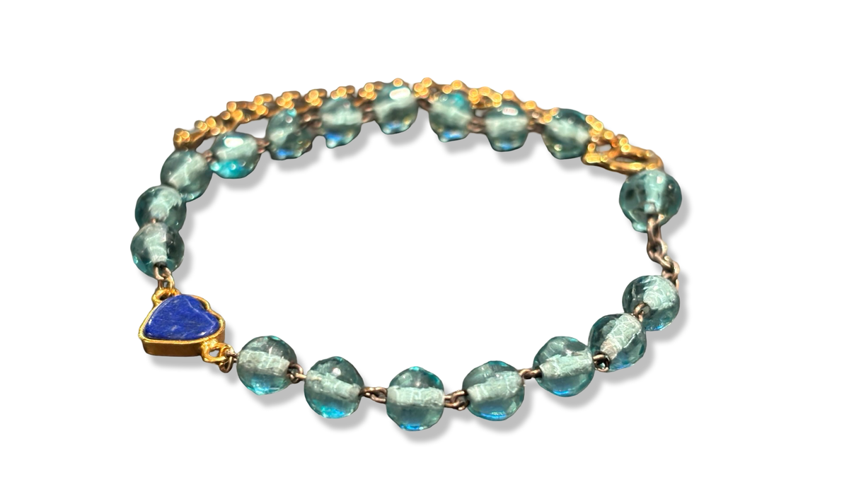Bracelet chapelet vert et lapis lazuli