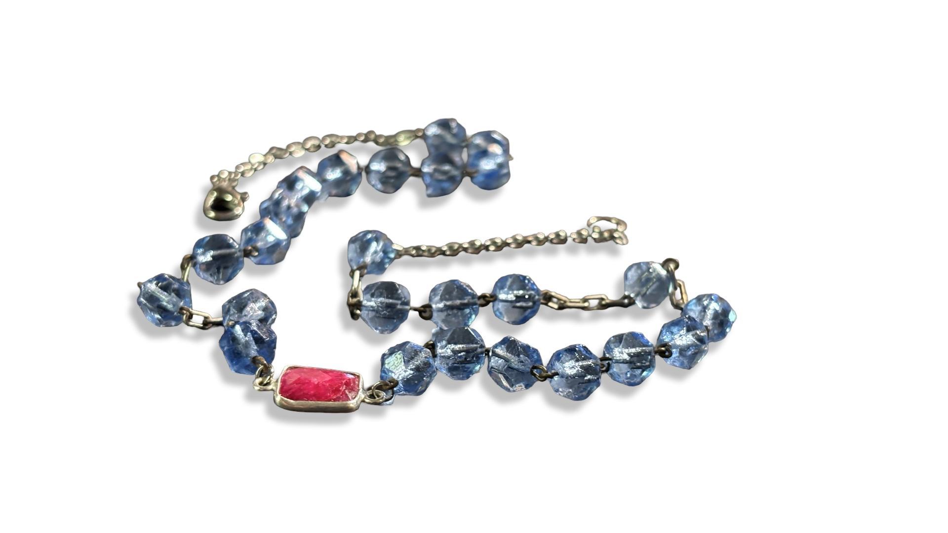 Collier chapelet bleu et agate Fuschia