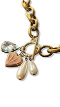 Collier grosse maille, cœur, perles et strass