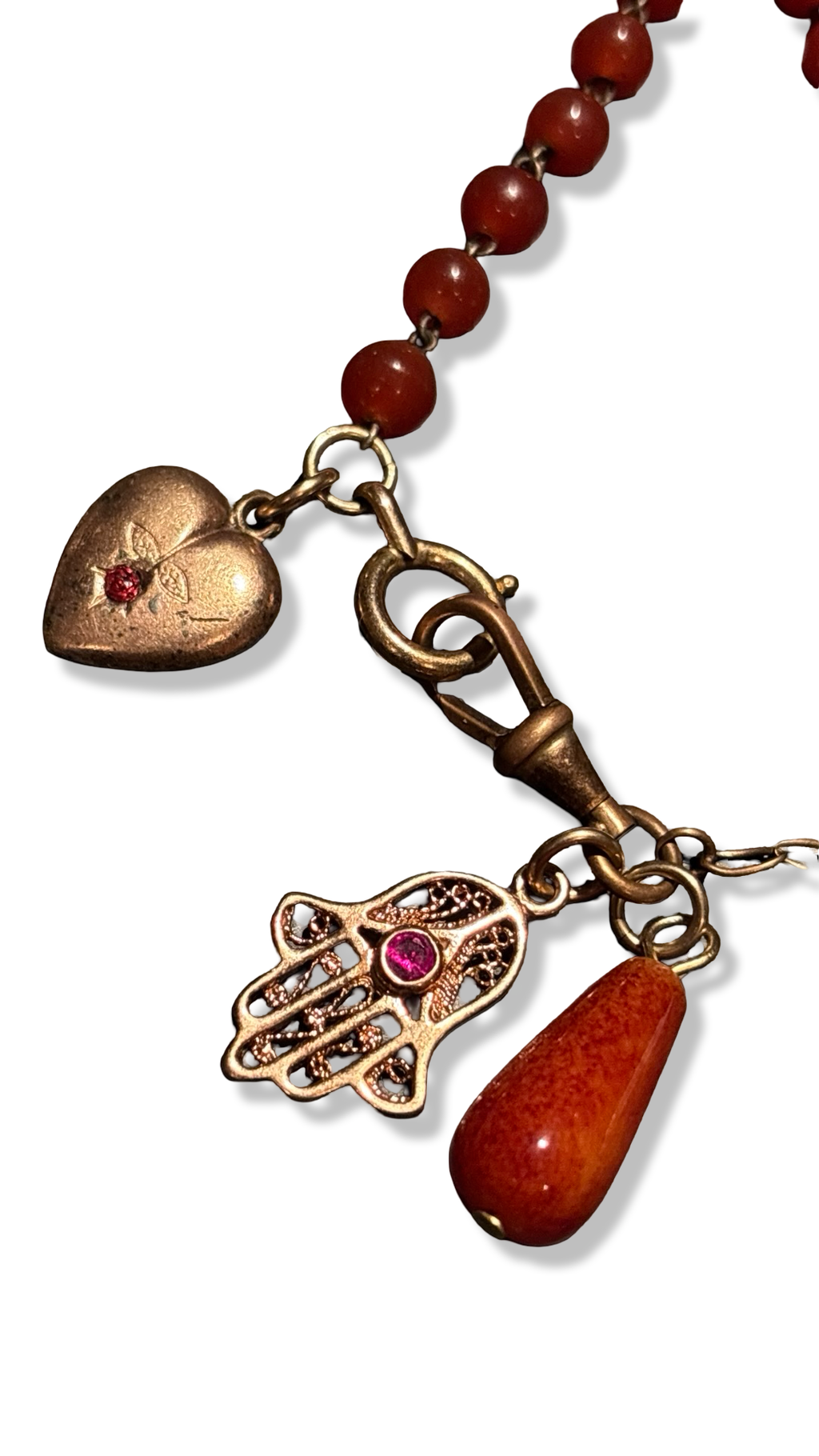 Collier chaine filigrane, chapelet , coeur et Khamsa