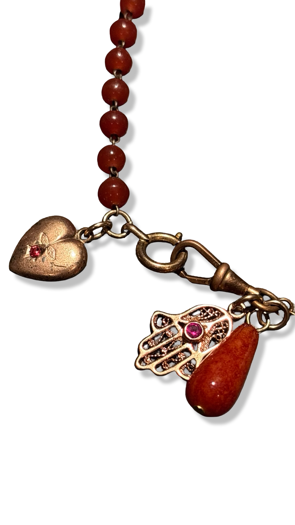 Collier chaine filigrane, chapelet , coeur et Khamsa